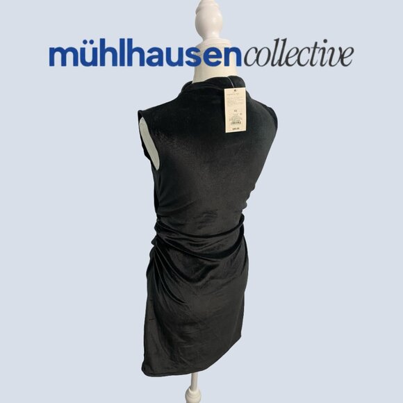 NWT A New Day Black Velvet Ruched Mini Dress Sleeveless Mock Neck - Picture 4 of 4